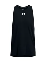 Musculosa deportiva Under Armour de básquet, color negro, con sisas caídas para mayor movilidad y el logo de la marca estampado en el pecho en color blanco.