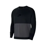 Buzo Nike de cuello redondo, confeccionado en una combinación de tejidos en bloques de color negro y gris oscuro. Presenta mangas largas con una banda lateral estampada con el logo de la marca y un logo de Nike bordado en el pecho.
