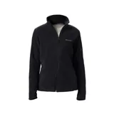 Campera Columbia de polar negro, suave y ligera, con ajuste favorecedor y diseño aerodinámico. Cuenta con dobladillo ajustable con cordón, bolsillos para las manos con cierre y bolsillo en la manga del brazo.