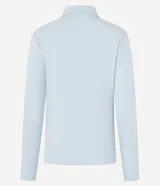 Blusa tipo polo de manga larga, confeccionada en tejido interlock de algodón y poliéster. Presenta cuello clásico con cierre frontal de botones y diseño básico liso.