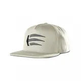 Gorra de visera plana color beige con logo bordado en negro.