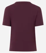 Blusa básica ajustada en rib de algodón, de manga corta y cuello redondo, color mostaza.
