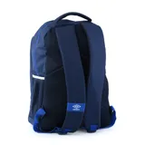 Mochila Umbro del Club Nacional de Football, color azul marino con panel frontal estampado con diseño geométrico en zigzag y escudo del club. Cuenta con compartimento principal con cierre, bolsillo frontal y bolsillos laterales de red.