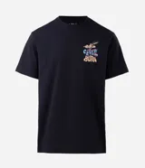 Remera negra de algodón, corte comfort, manga corta y cuello redondo. Presenta un estampado grande en la espalda del personaje Coiote de Looney Tunes con el texto "Destined to Crash and Burn" en colores vibrantes.