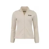 Campera polar color beige con cierre frontal, cuello alto y logo de Caterpillar en el pecho.