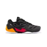 Championes Joma modelo Set, color negro con detalles en naranja, rojo y blanco. Diseñados para entrenamientos de pádel, cuentan con capellada de mesh transpirable y refuerzos sintéticos.