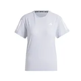 Remera deportiva Adidas Own The Run color lila con tres tiras blancas en las mangas.