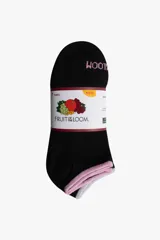 Pack de siete pares de medias cortas invisibles, color negro, con borde elástico en diferentes colores: blanco, gris, azul y rosado.