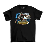 Remera negra de algodón con estampa frontal gráfica de Tony Hawk realizando un truco de skate y el logo del videojuego Tony Hawk's Pro Skater.