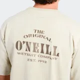 Remera O'Neill modelo Wedges, color beige con efecto acid wash, de corte holgado, manga corta y cuello redondo. Cuenta con un pequeño estampado frontal con el logo de la marca en el pecho.