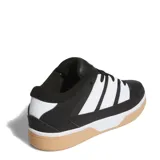 Championes urbanos Adidas Break Start 2000, de diseño robusto en color negro con las icónicas tres tiras laterales en blanco. Presenta una suela de goma color caramelo y una entresuela blanca, con el logo de la marca en la lengüeta.
