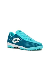 Zapatillas de fútbol 5 Lotto Solista TF, color negro con detalles en blanco, diseñadas para césped sintético.