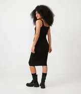 Vestido midi blanco acanalado, de algodón sostenible, con escote cuadrado y tirantes medios.