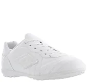 Championes de fútbol 5 Umbro modelo Touch TF, color blanco, con diseño de costuras reforzadas en la puntera y logo de la marca en el lateral. Suela diseñada para césped sintético.