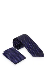Corbata verde oscuro con estampado floral y pañuelo de bolsillo a juego.