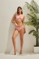 Bombacha de bikini tiro alto con estampado multicolor.