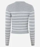 Blusa de punto de viscosa con cuello redondo, mangas largas y diseño de rayas horizontales contrastantes.