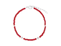 Pulsera de plata 925 con cuentas de cristal facetado color rojo y detalles de plata.