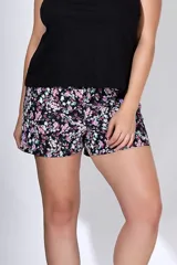 Short de seda fría estampada con flores pequeñas, tiro alto y elástico en la cintura.