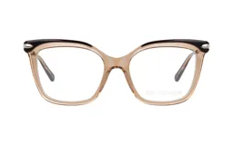 Armazón para lentes Demenego 115/52 col BR, de acetato color beige con detalles en marrón oscuro en la parte superior. Diseño de forma cuadrada con bordes redondeados.