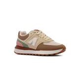 Championes urbanos American Sport modelo Mila 2.0, color gris con detalles en blanco y rosa, confeccionados en gamuza y malla, con logo "A" característico en los laterales y suela chunky.