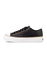 Championes John Foos modelo 752 Plataforma, de color negro con puntera blanca, cordones negros y ojalillos dorados.