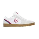 Zapatillas de skate éS modelo EOS, color blanco con detalles en rojo y azul.