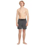 Short de baño Volcom modelo Center Trunk color gris, con cintura elástica ajustable con cordón negro y un pequeño parche circular de la marca en el borde inferior.