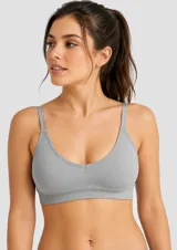 Sostén tipo bralette de tela morley, con escote en V, breteles finos ajustables y banda elástica inferior para mayor soporte.