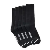 Pack de cinco pares de medias tipo crew de color negro, con tejido acanalado en la caña y logo de la marca estampado en blanco sobre el empeine.