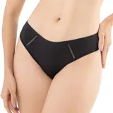 Bombacha de bikini blanca de microfibra, tiro medio, con detalle acanalado en los laterales.