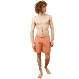 Short de baño Rusty modelo Nissi de color coral, con cintura elástica ajustable mediante cordón y bolsillos laterales.