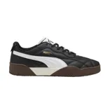 Championes Puma modelo Tifosi, de diseño urbano con capellada en color negro, detalle de franja lateral blanca y suela de goma en tonos marrón y crema.