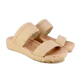 Sandalias bajas color beige con dos tiras anchas de cuero sintético sobre el empeine y plantilla acolchada con tecnología Low Impact.