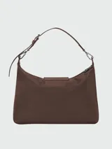Bolso de mano hobo tamaño XL de Longchamp de la línea Le Pliage Xtra, en color marrón oscuro, confeccionado en cuero, con asa de hombro y cierre superior.