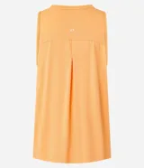 Musculosa deportiva de mujer marca Get Over, confeccionada en tejido de poliamida con elastano. Presenta escote redondo, sisas amplias y un diseño holgado con recorte horizontal en la espalda que incluye un pliegue central para mayor libertad de movimiento.