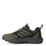 Championes de trail running Adidas Terrex Tracefinder 2, color verde oliva con detalles en negro y naranja.