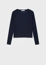 Jersey de punto fino color azul marino, con cuello redondo y manga larga de diseño recto.