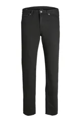 Pantalón de jean negro de corte recto, con cinco bolsillos y cierre de cremallera.