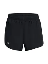 Shorts deportivos Under Armour Fly By 2in1 de color negro, con diseño de doble capa que incluye un pantalón corto exterior ligero y calza de compresión interior. Presenta cintura elástica con cordón ajustable y el logo reflectante de la marca en la pierna.