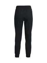Pantalón de chándal Under Armour Unstoppable para mujer, color negro, con cintura elástica ajustable, bolsillos laterales con cierre y tobillos ajustados. Confeccionado en tejido ultracómodo, repelente al agua y de secado rápido.