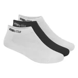 Pack de tres pares de medias de caña baja marca Actvitta, confeccionadas en tejido técnico transpirable. El set incluye dos pares en color blanco y un par en color negro, todos con el logo de la marca estampado en el elástico superior.
