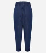 Pantalón baggy de jeans azul oscuro, con cintura elástica y lazo para ajustar.