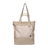 Bolso tipo tote color beige con bolsillo frontal de parche con cierre y asa de hombro.