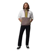 Campera de forro polar Columbia Backbowl II Light FZ, con diseño colorblock en tonos blanco, marrón y detalles en verde oliva. Cuenta con cuello alto, cierre frontal completo y bolsillos laterales con cierre.