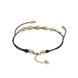 Collar de cuero marrón con detalles y colgantes en forma de gota bañados en oro.