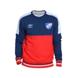 Buzo deportivo Umbro del Club Nacional de Football, con diseño a bloques de color azul, blanco y rojo. Presenta el logo de Umbro bordado en el pecho y el escudo del club.
