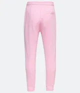 Pantalón deportivo de algodón y poliéster color rosa claro, con cordón ajustable en la cintura y puños elásticos en los tobillos.