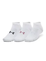 Medias deportivas de corte bajo Under Armour, color blanco, con logo de la marca bordado en color granate en la parte superior.