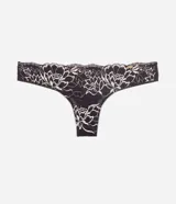 Bombacha tipo bikini confeccionada en encaje floral bicolor con diseño de hilo doble. Presenta un acabado delicado y anatómico, ofreciendo un ajuste cómodo y sofisticado.